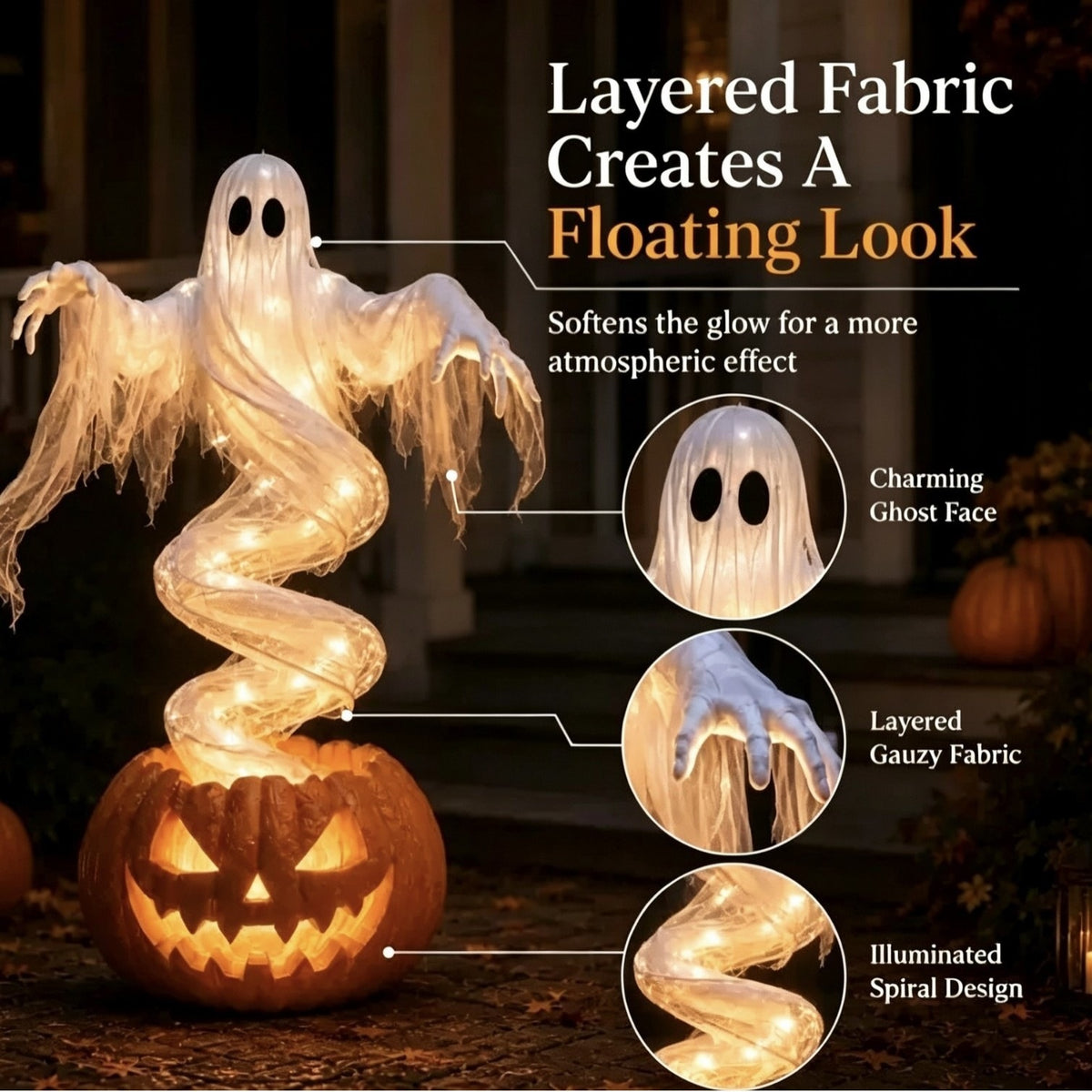 Swirling Ghost Pumpkin Yard Lamp