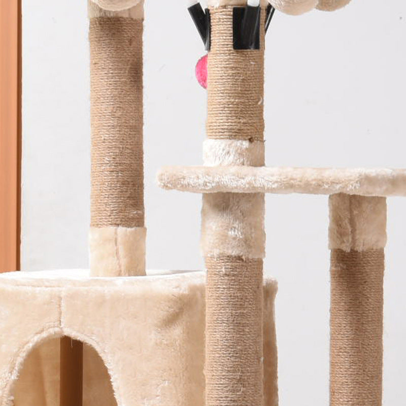 Multi-Level Wooden Cat Tree with Scratching Posts and Condo