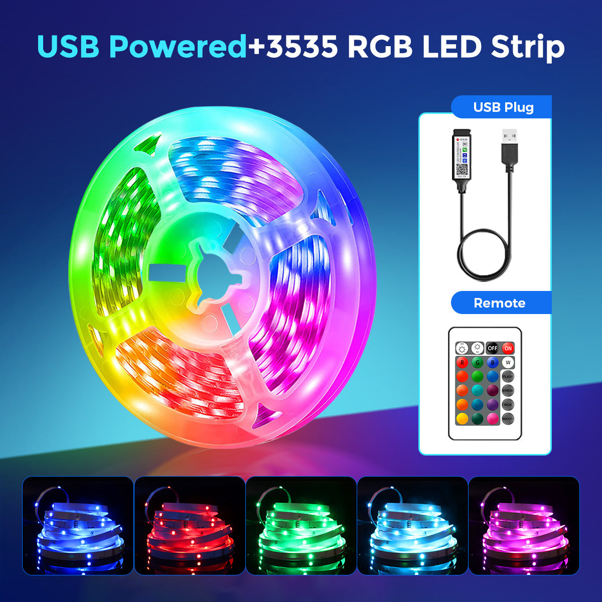 USB RGB LED Light Strip with Music Sync