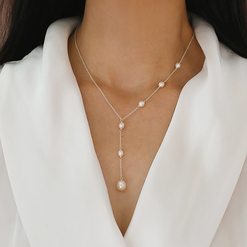 Freshwater Pearl Necklace with 925 Silver Chain