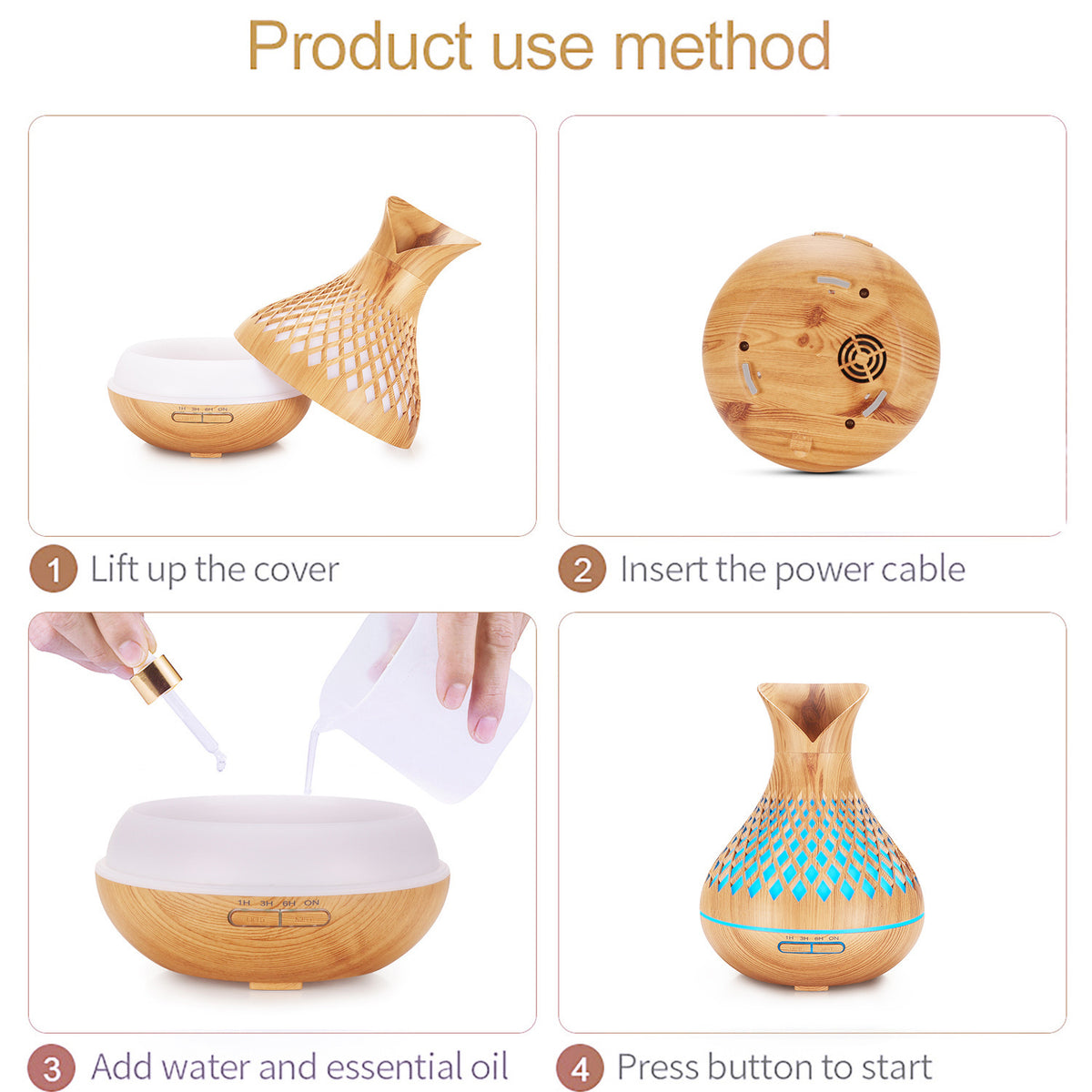 Wood Grain Essential Oil Aroma Diffuser with Humidifier Function