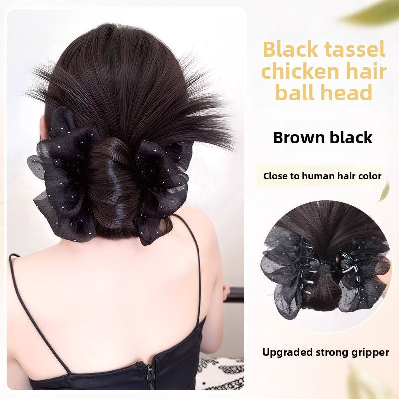 Women's Wig Bun Hair Clip with Feather Flower