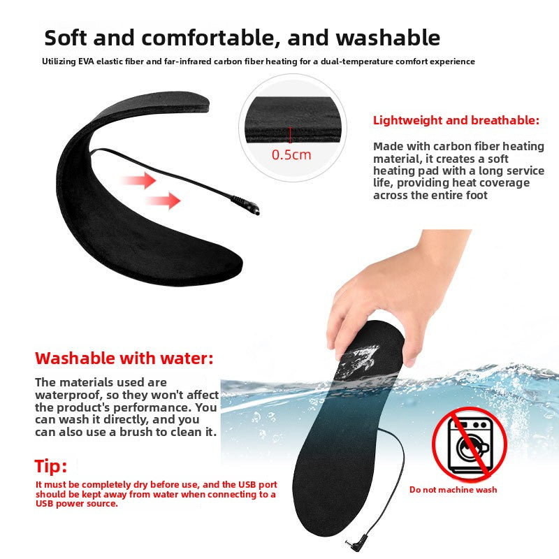 USB Electric Heating Insoles Warm Washable Foot Warmer