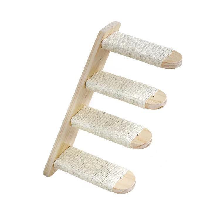 Solid Wood Wall-Mounted Cat Climbing Frame with Sisal Scratching Post