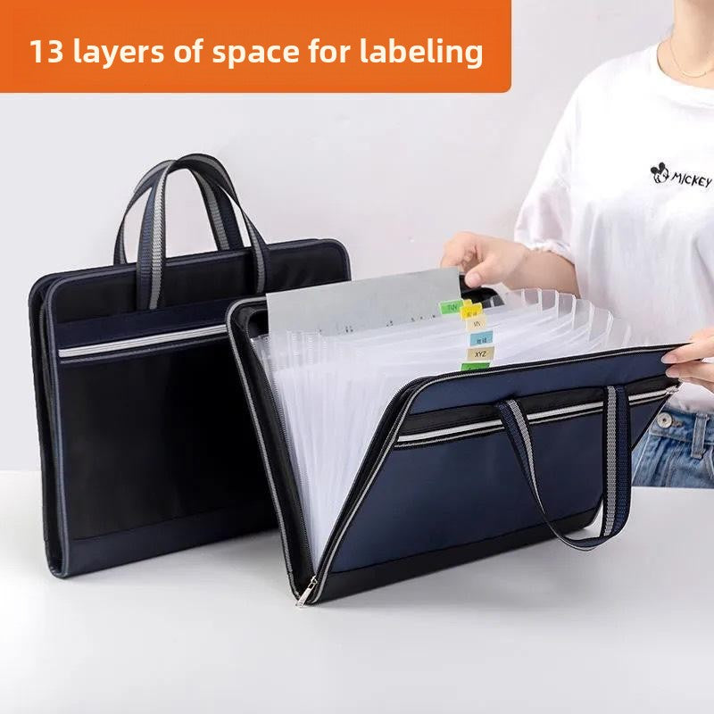 13-Layer Canvas A4 Expanding File Organizer Bag
