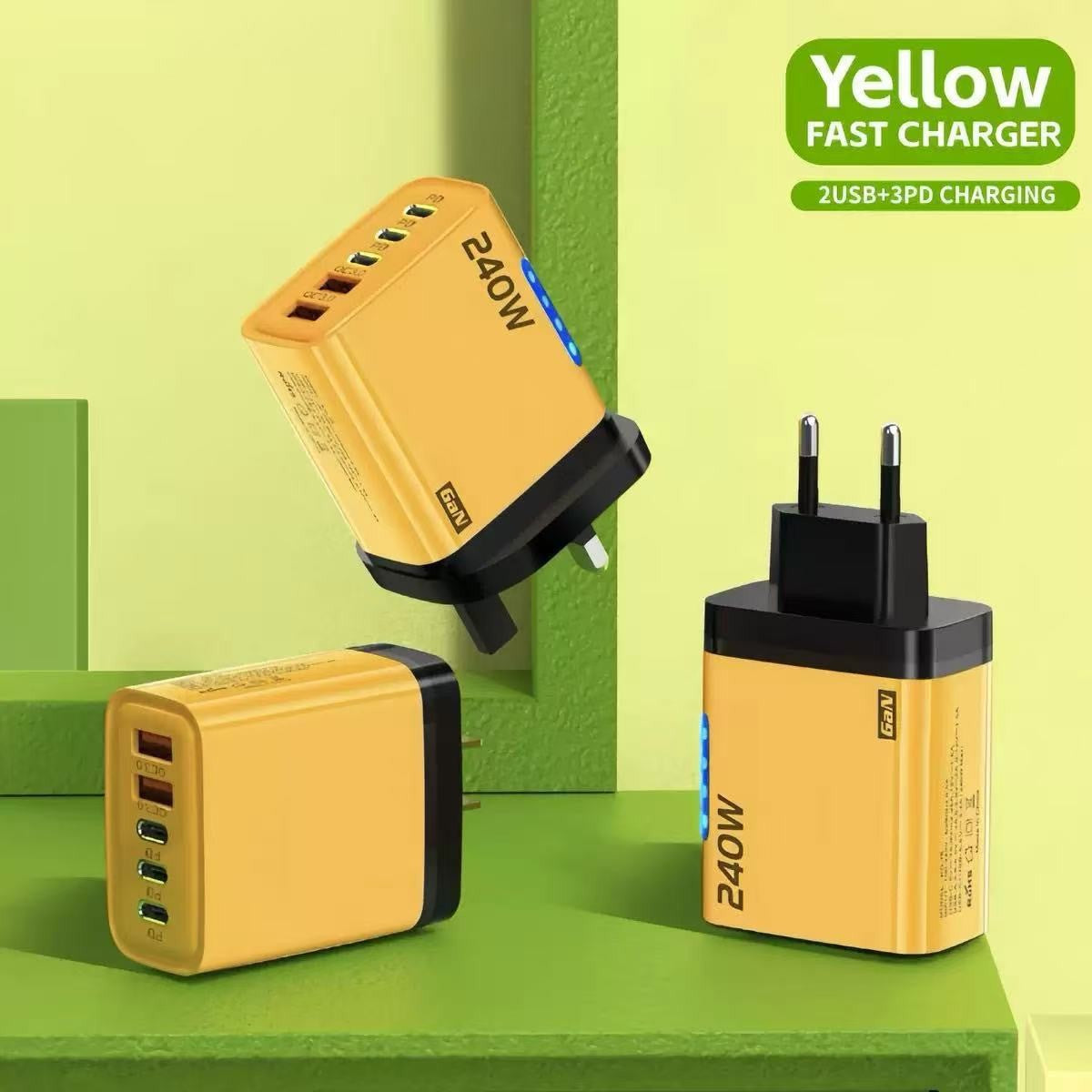 240W Fast Charger with 3 PD and Dual USB Ports