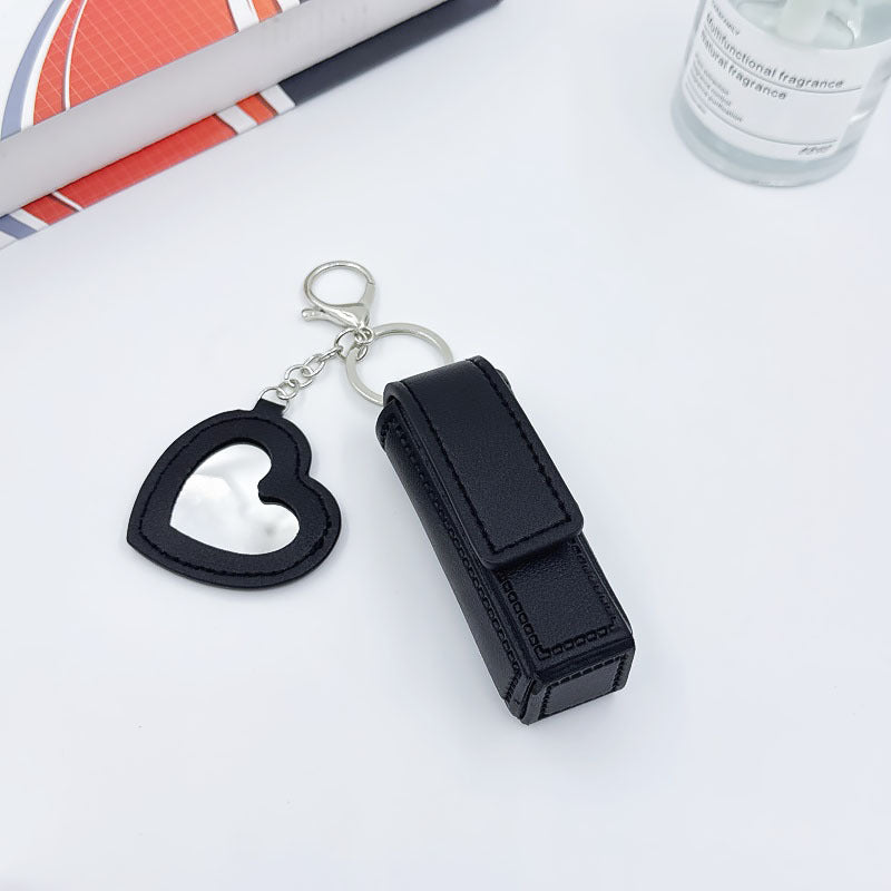 Portable Leather Lipstick Holder Keychain