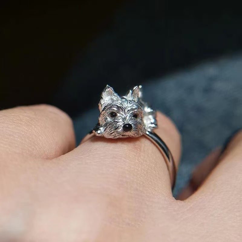 Cute Puppy Design Silver Ring
