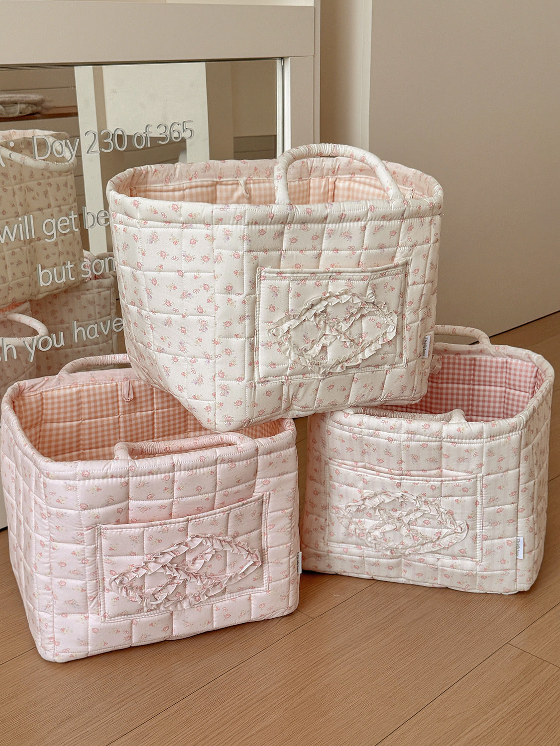 Rose Pattern Storage Basket with Handles