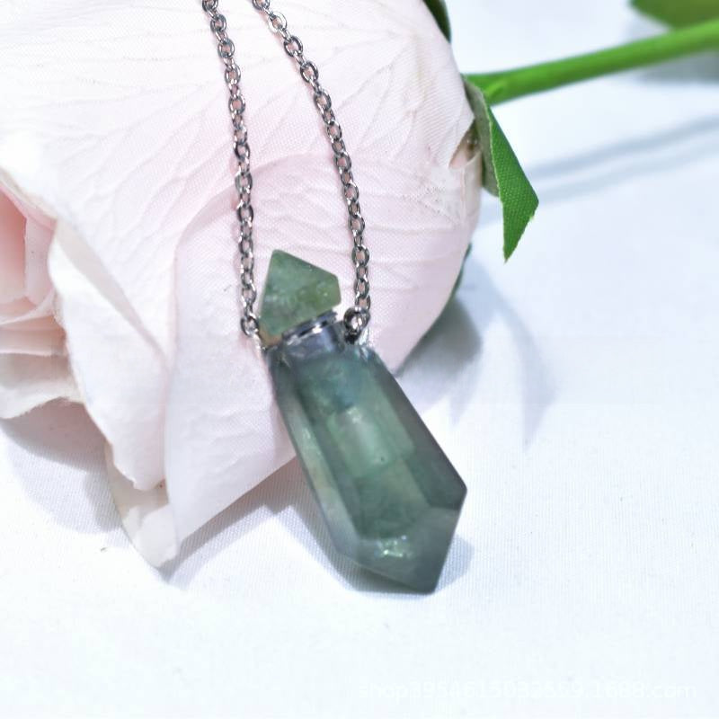 Natural Crystal Hexagonal Perfume Bottle Pendant