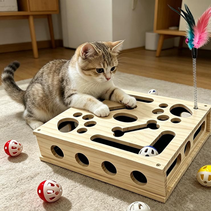 Wooden Cat Puzzle Toy Box