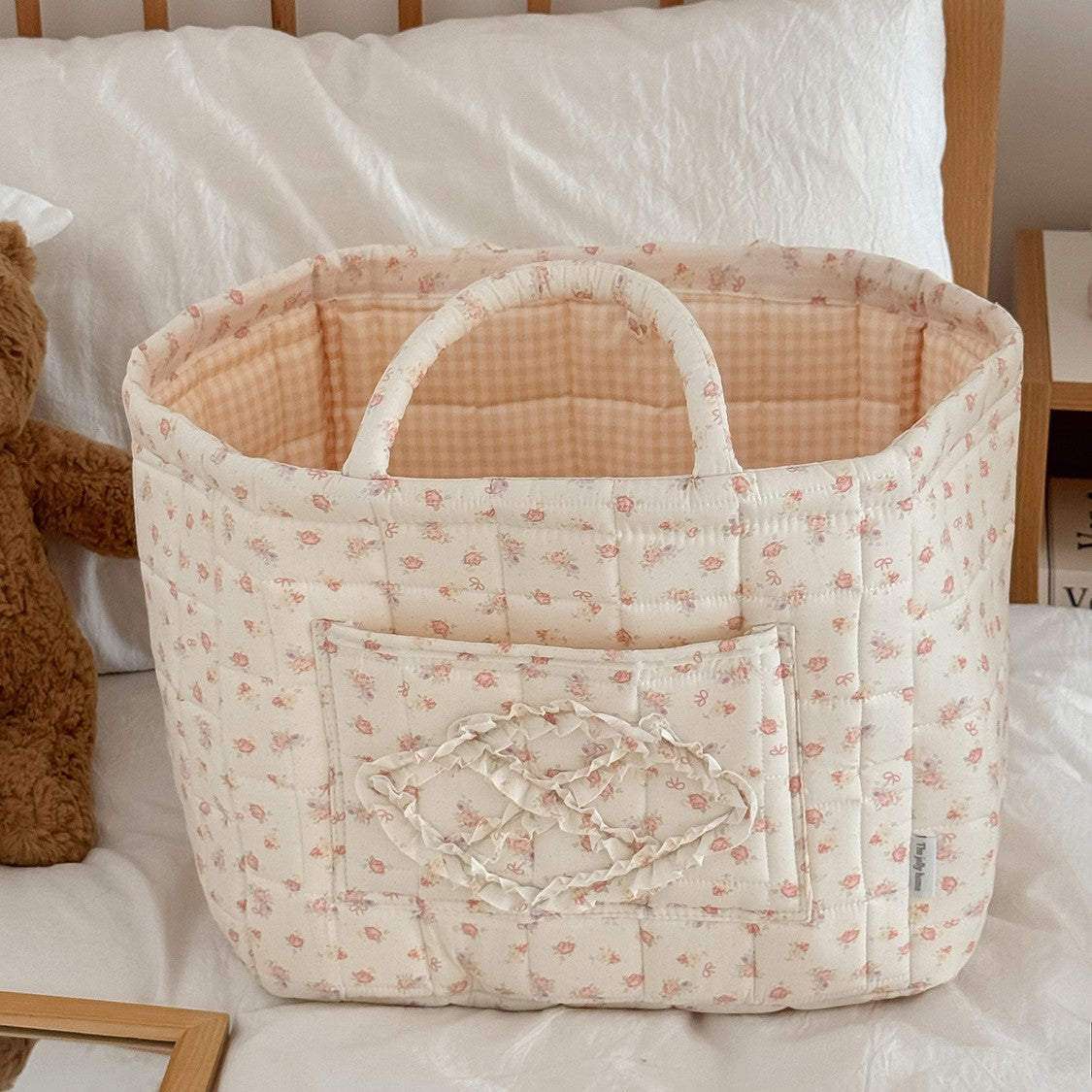 Rose Pattern Storage Basket with Handles