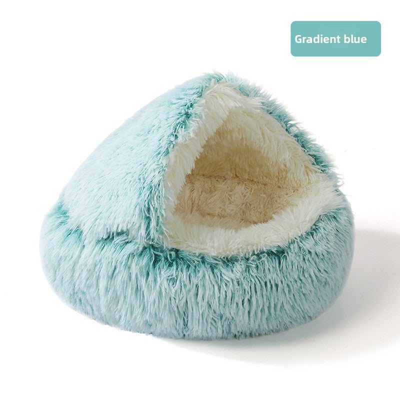 Semi-Enclosed Plush Pet Bed for Cats and Dogs