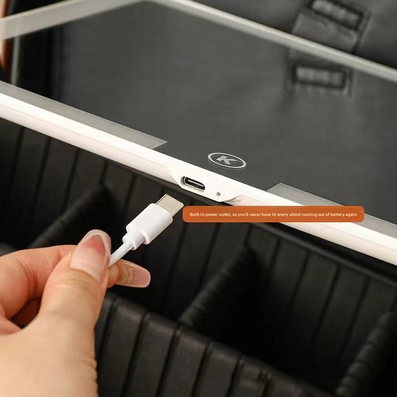 Portable LED Mirror Leather Makeup Case with Brush Set