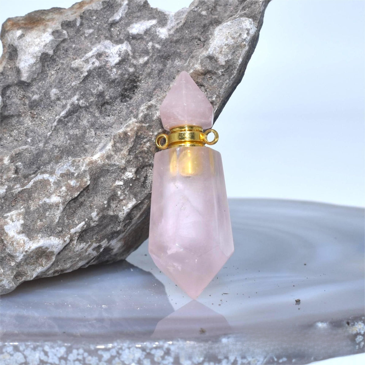 Natural Crystal Hexagonal Perfume Bottle Pendant