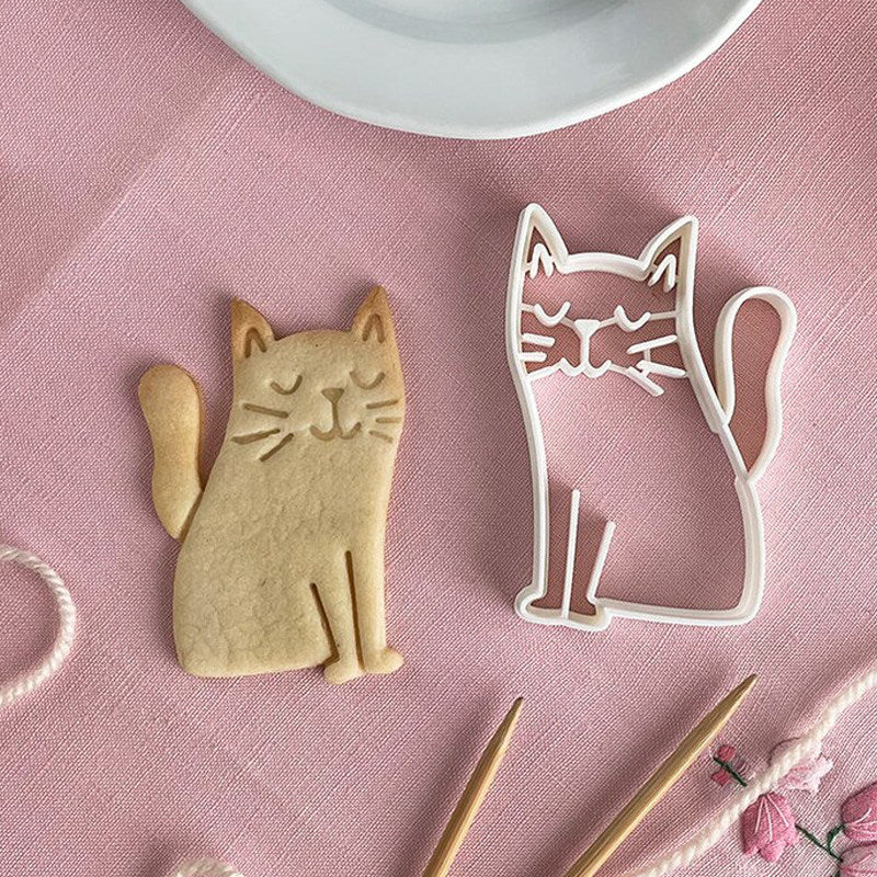 Cute Cat 3D Press Mold Food Grade for Biscuit Fondant Clay DIY