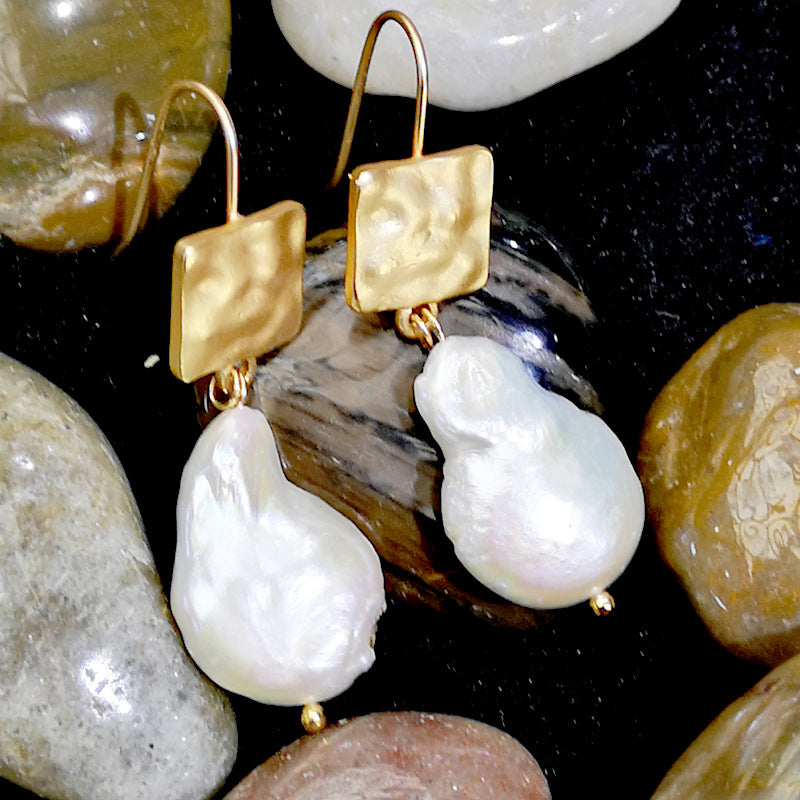 Simulated Baroque Pearl 14K Gold Plated Earrings