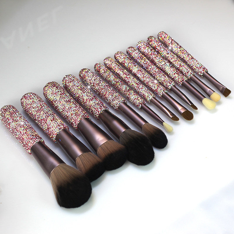12-Piece Diamond Makeup Brush Set with Rhinestone Handles