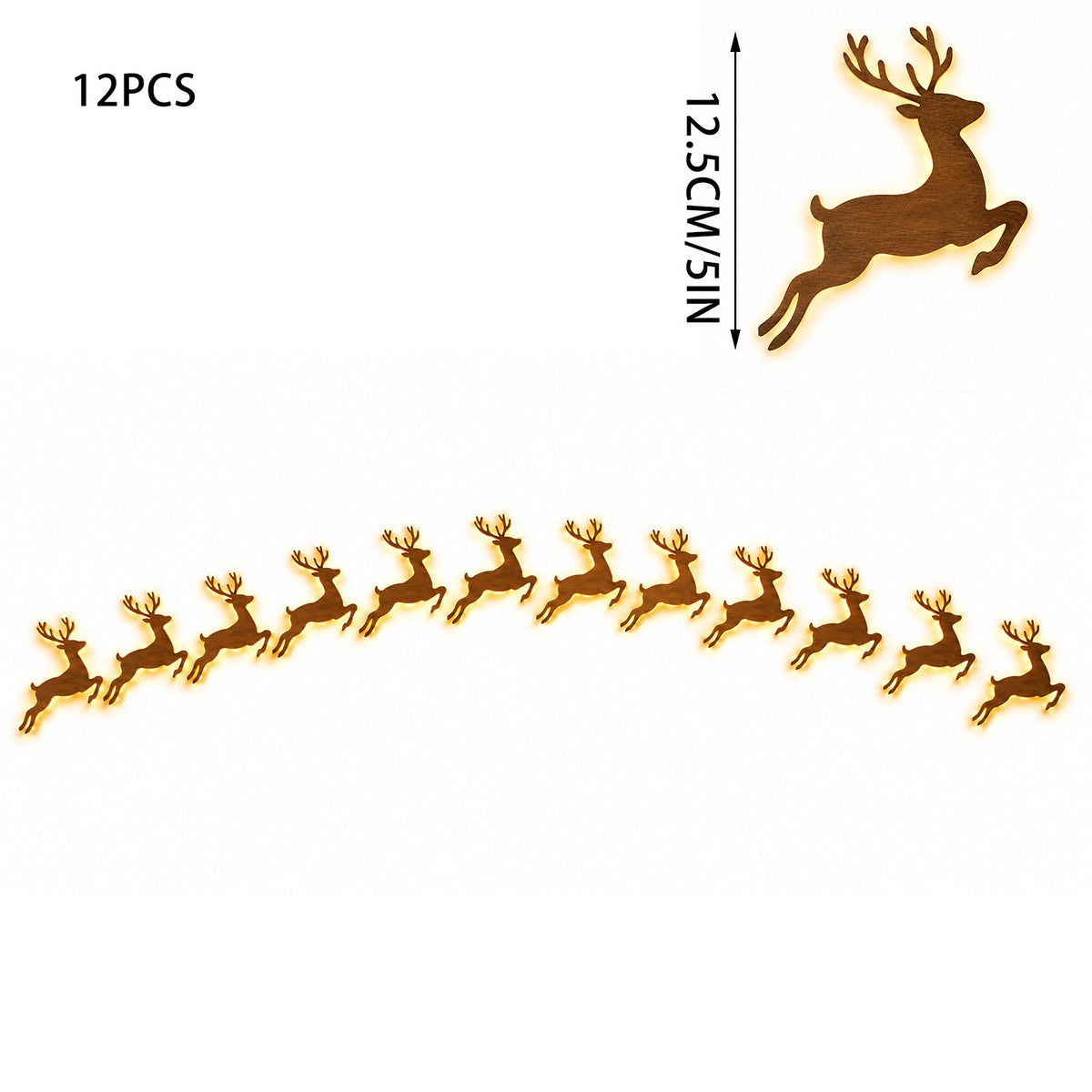 Self-Adhesive Wooden Christmas Santa Reindeer Wall Decoration with Lights