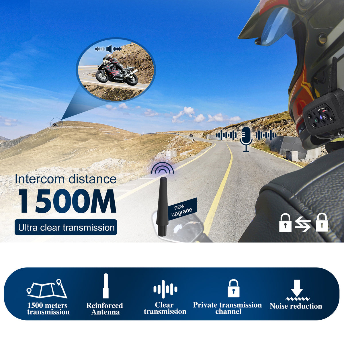 Motorcycle Helmet Bluetooth Headset with Intercom