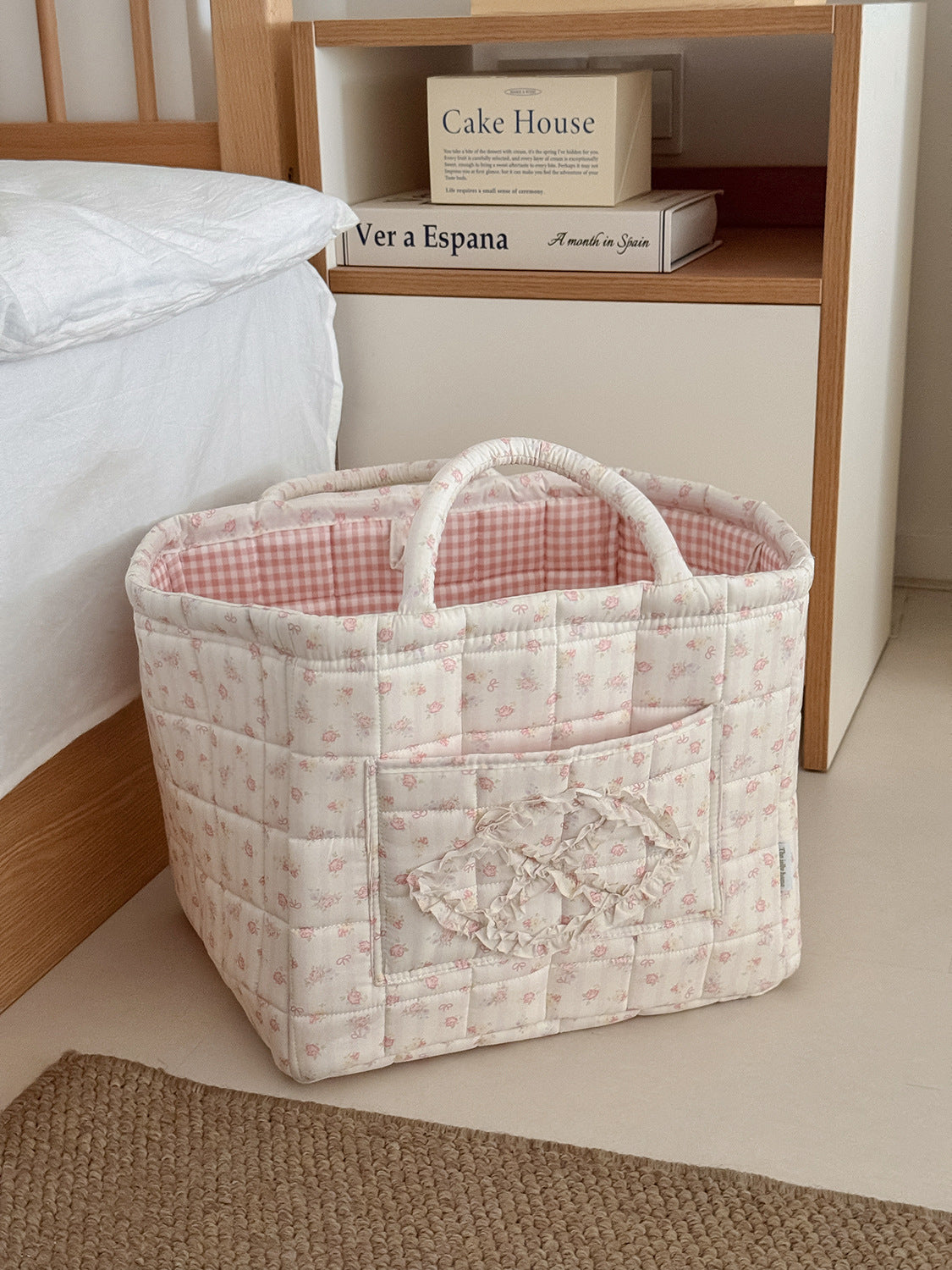 Rose Pattern Storage Basket with Handles