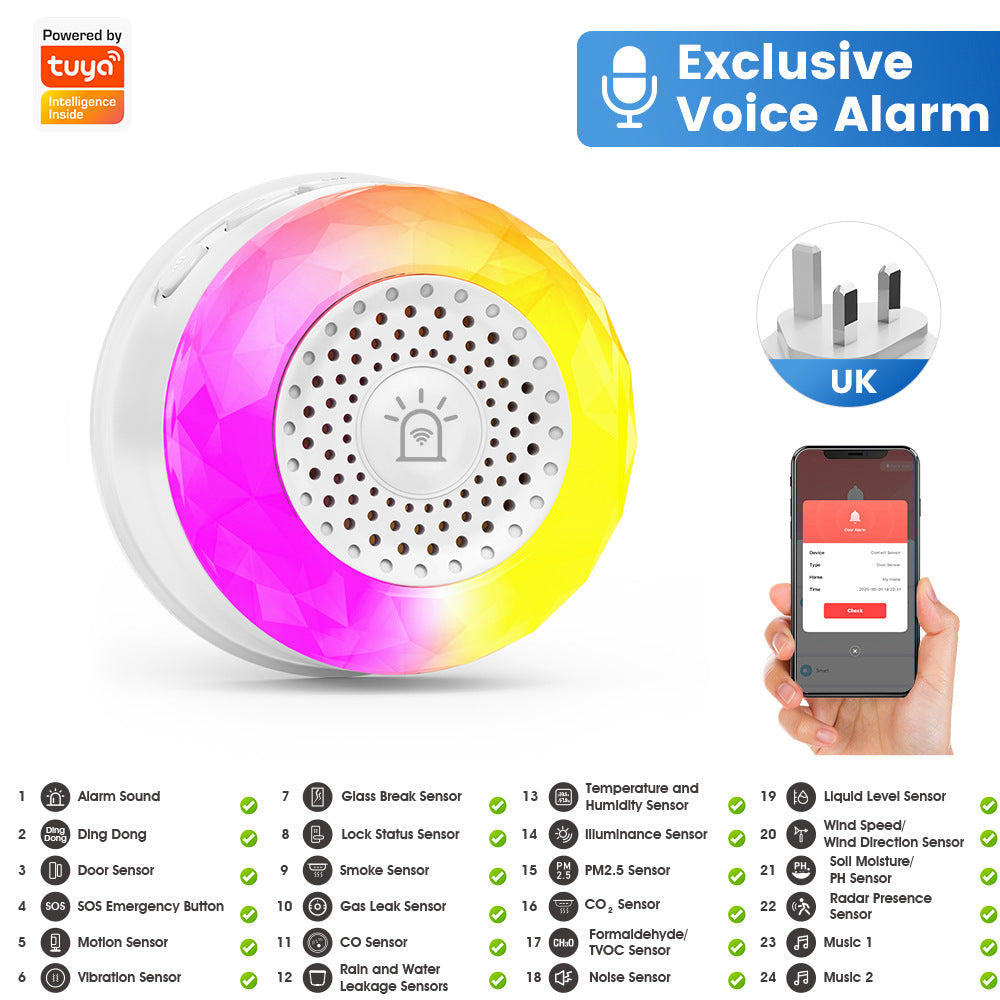 Smart WiFi Sound and Light Alarm Sensor with App Voice Control for Home Security