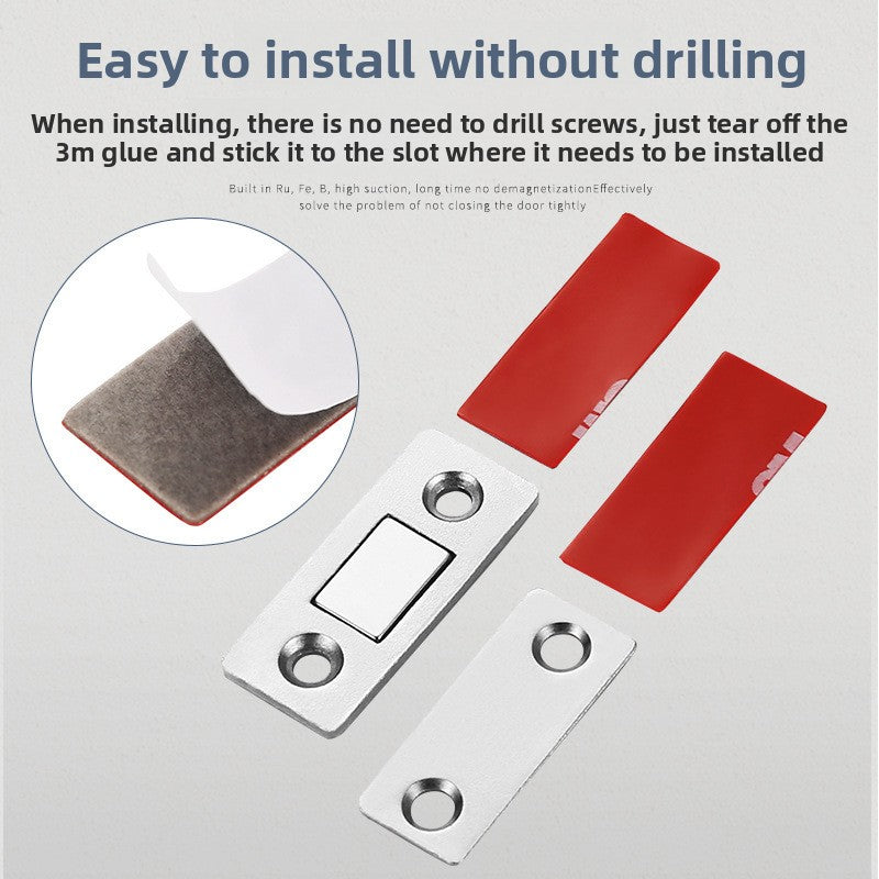 No-drill magnetic sliding door self-closing patch
