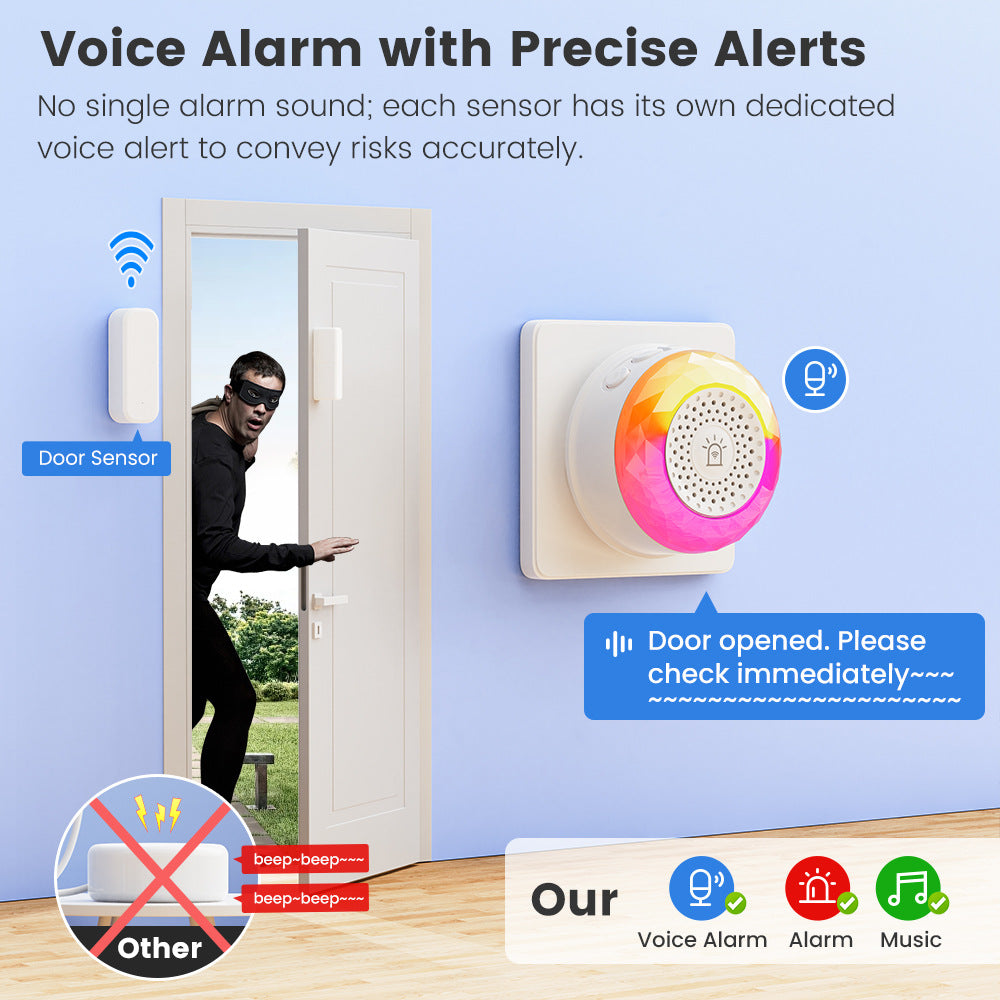 Smart WiFi Sound and Light Alarm Sensor with App Voice Control for Home Security