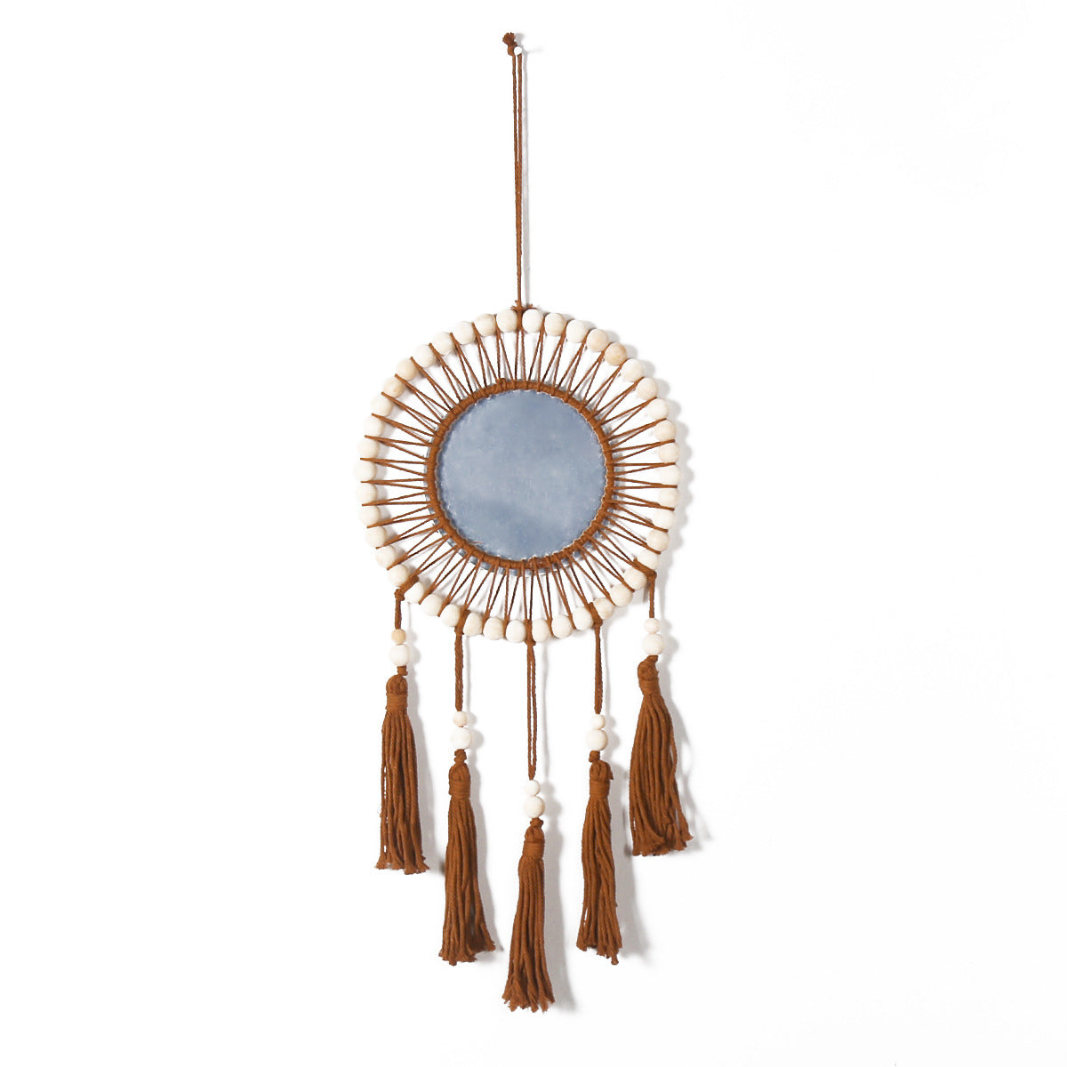 Bohemian Wooden Beads Cotton Rope Tassel Wall Mirror