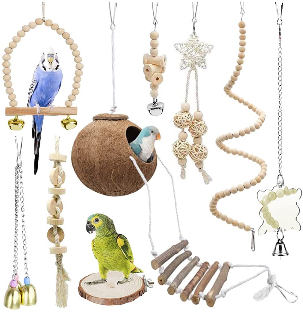 Wooden Bird Toy Set with Stairs and Swing