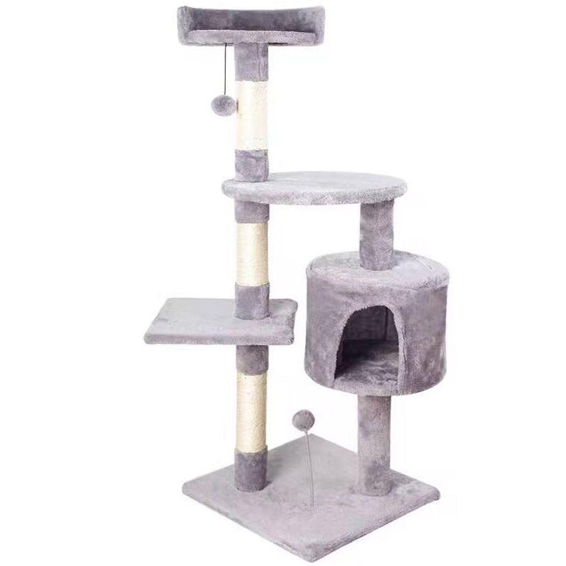 Multi-Level Wooden Cat Tree with Scratching Posts and Condo