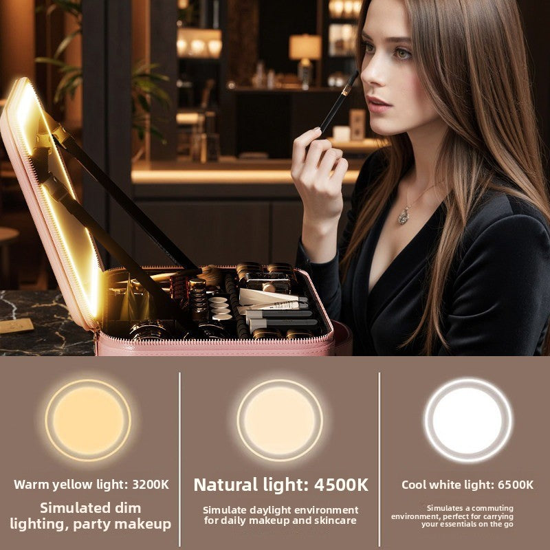 Portable LED Mirror Leather Makeup Case with Brush Set