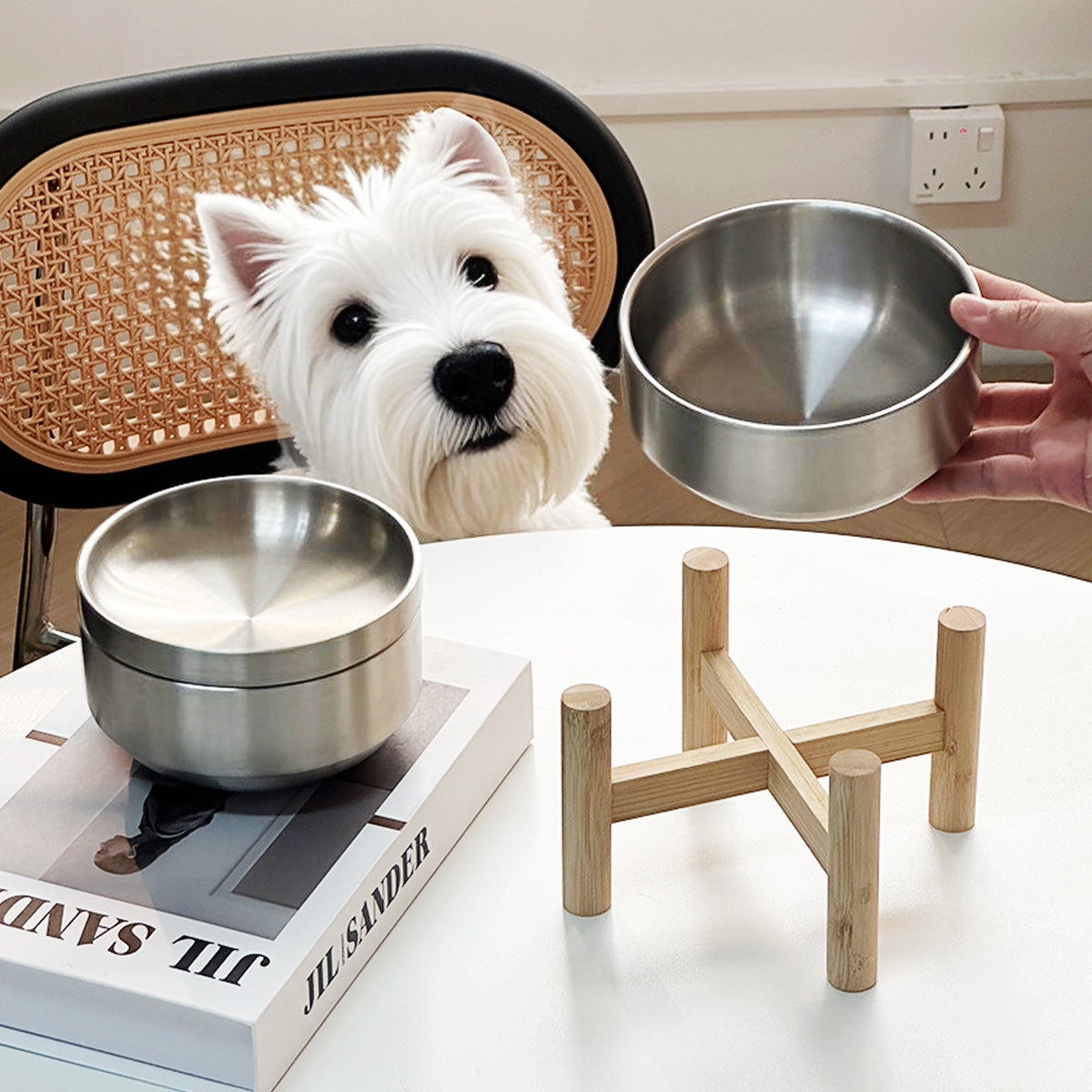 Elevated Pet Food Bowl with Stainless Steel Feeder