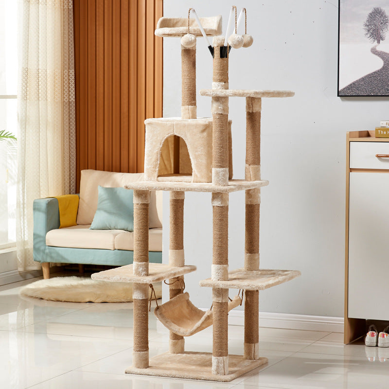 Multi-Level Wooden Cat Tree with Scratching Posts and Condo