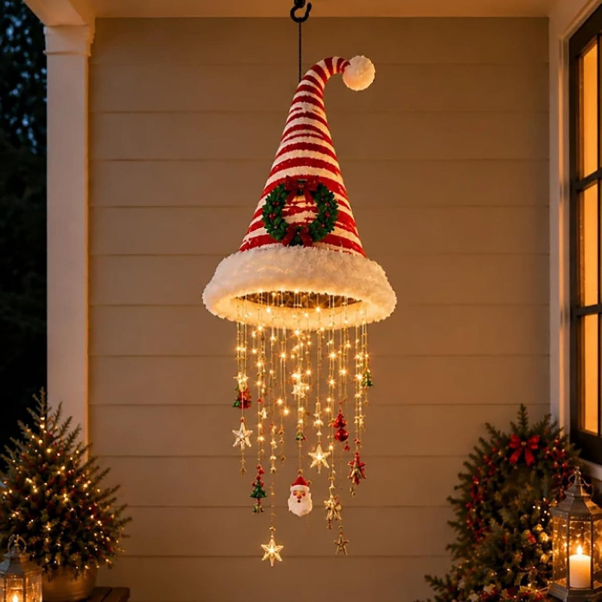 Luminous Christmas Hat Wind Chime Light for Indoor and Outdoor Holiday Decoration