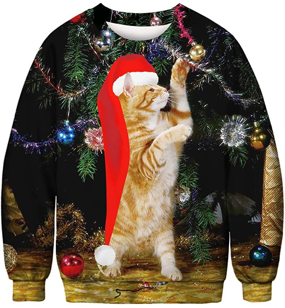 3D Printed Funny Chest Hair Couple Sweatshirt Long Sleeve Pullover Christmas Top