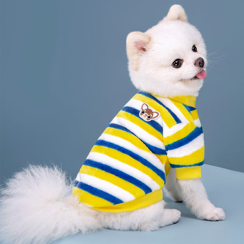 Cute Striped Fleece-Lined Dog Sweater