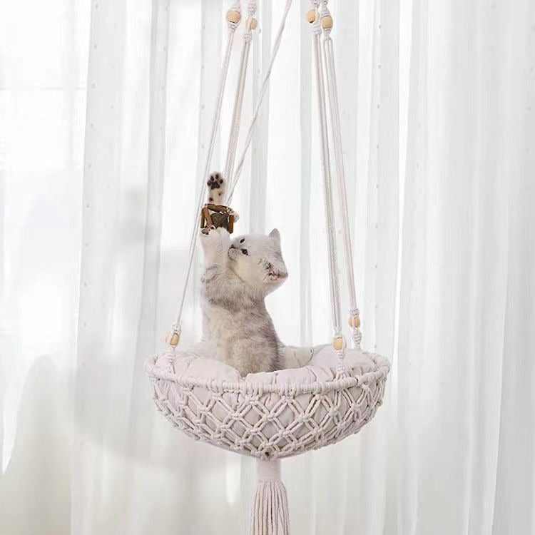 Hand-woven Cotton Rope Cat Hammock Hanging Basket