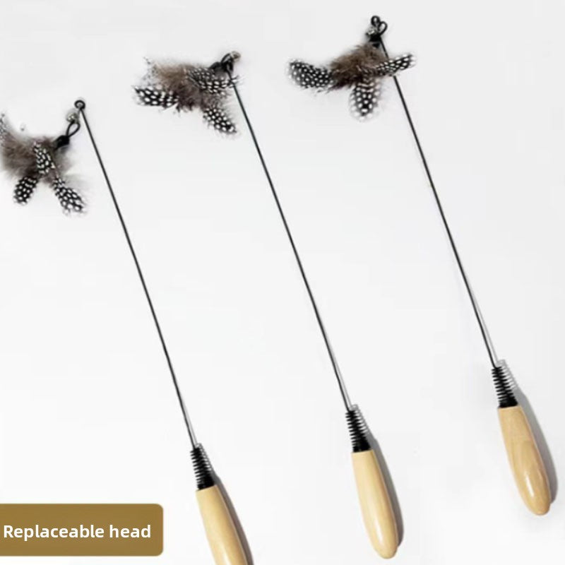 Interactive Cat Teasing Stick with Feather Attachments