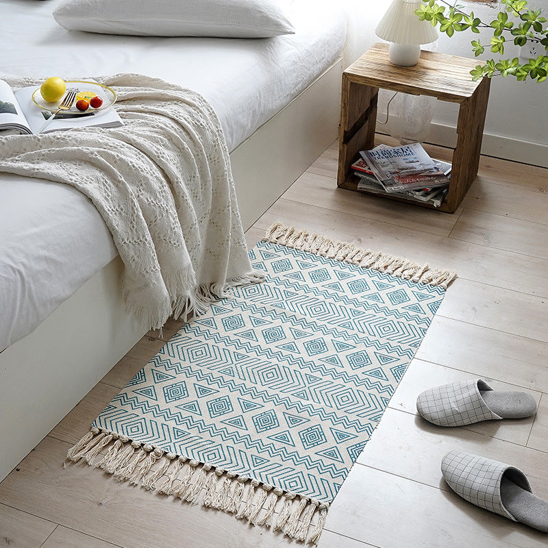 Woven Cotton and Linen Tassel Mat Bedroom Carpet Bathroom Mat