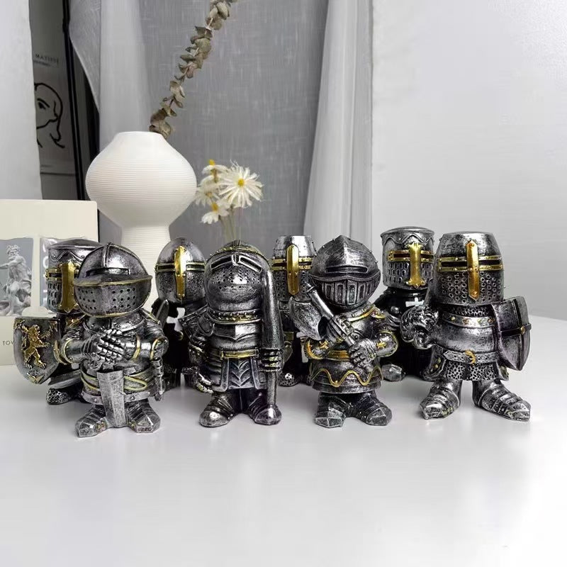 Hand-Painted Resin Gnome Knight with Axe Medieval Decor Ornament