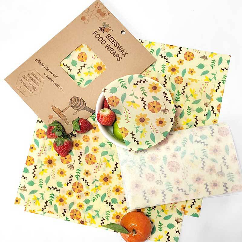 Three-piece pack of beeswax food wrap