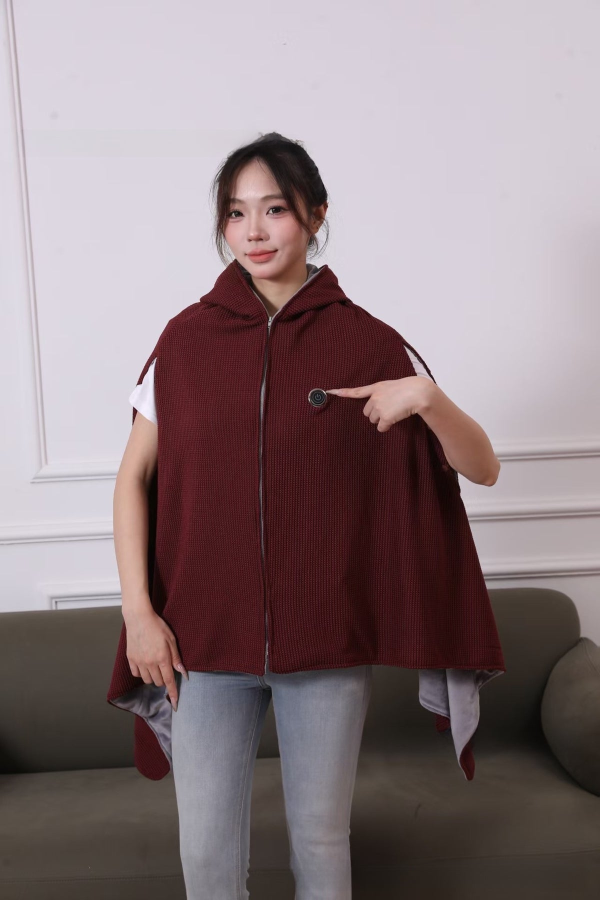 USB Graphene Heated Hooded Shawl Three-Speed Electric Wrap