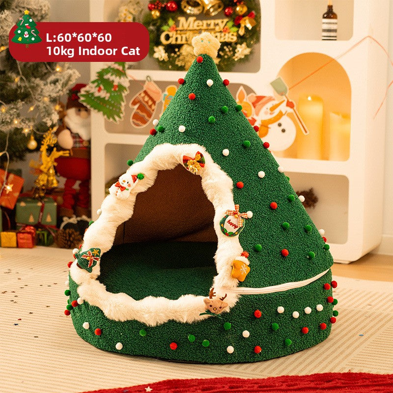 Christmas Tree Plush Cat Bed