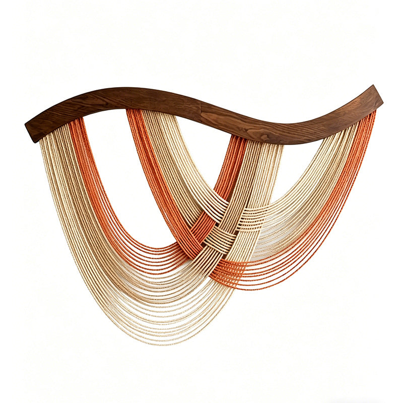 Handwoven Nordic Curved Wood Panel Wall Tapestry