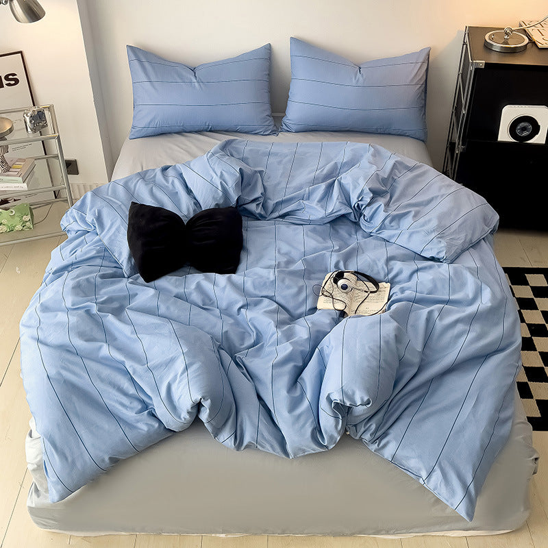Classic style twill bed sheets and duvet cover with soft four-piece set including pillowcase