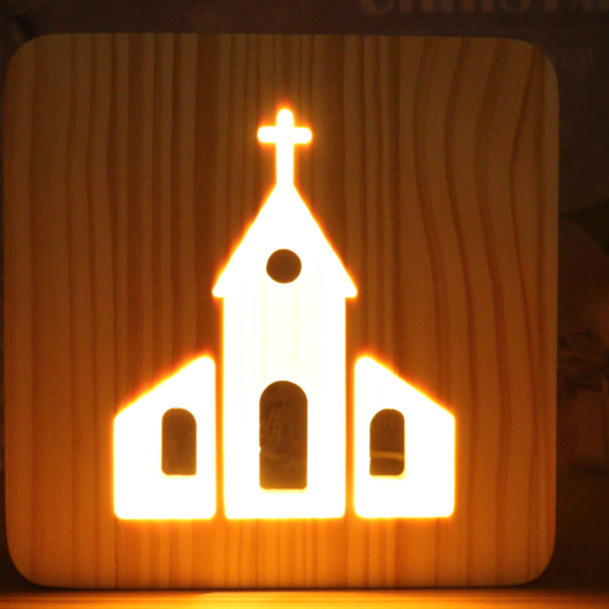 3D Wooden Hollow Carved LED Night Light USB Powered Warm Desk Lamp