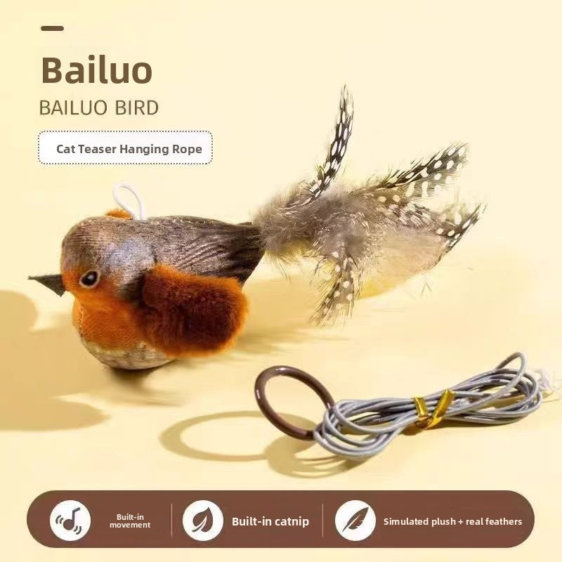 Cat toy that simulates a small bird and makes sounds