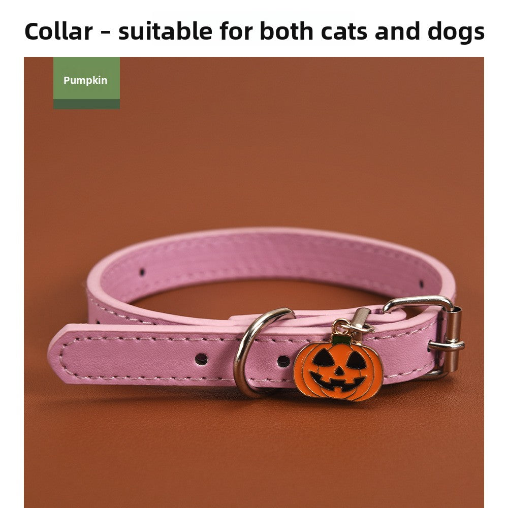Halloween Pumpkin Lantern Pu Leather Dog Collar