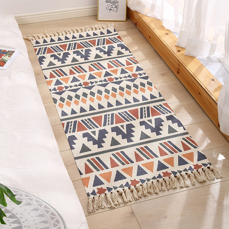 Woven Cotton and Linen Tassel Mat Bedroom Carpet Bathroom Mat
